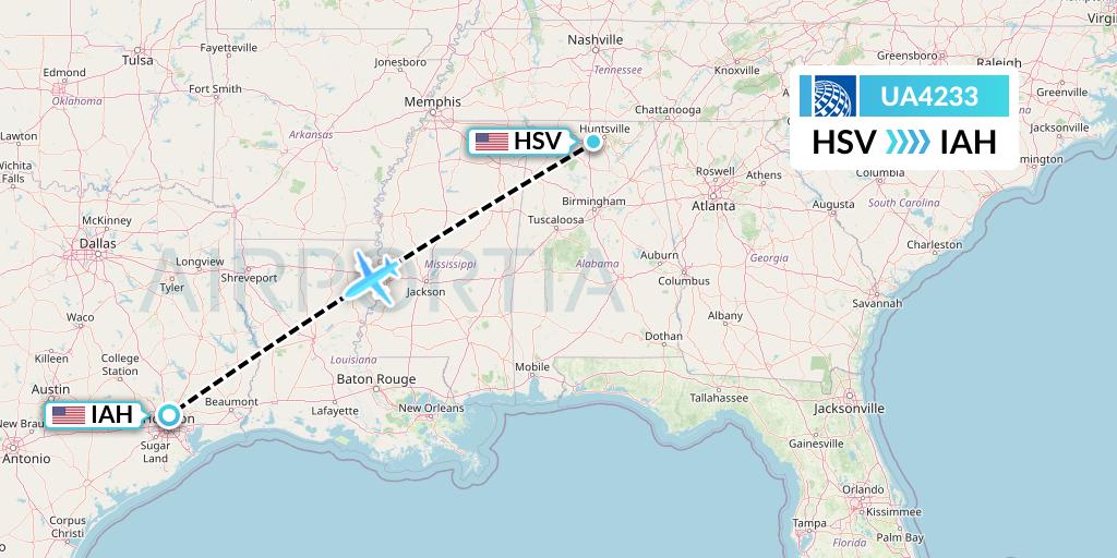 UA4233 United Airlines Flight Map: Huntsville to Houston