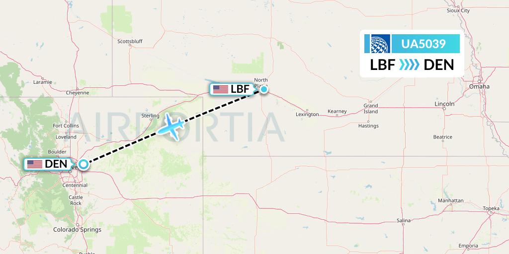 UA5039 United Airlines Flight Map: North Platte to Denver