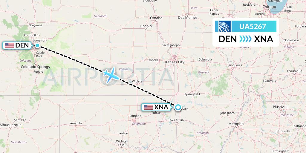 UA5267 United Airlines Flight Map: Denver to Bentonville