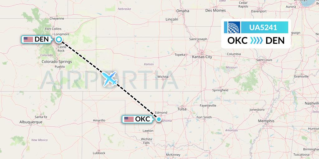 UA5241 United Airlines Flight Map: Oklahoma City to Denver