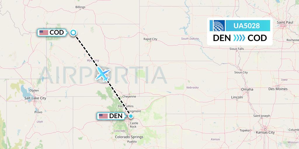 UA5028 United Airlines Flight Map: Denver to Cody