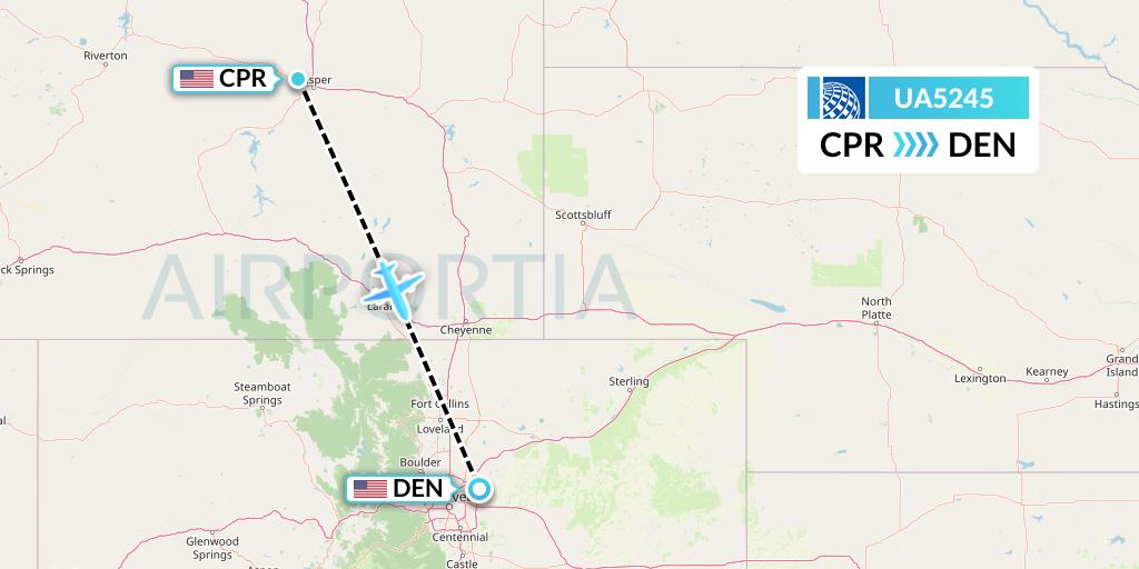 UA5245 United Airlines Flight Map: Casper to Denver