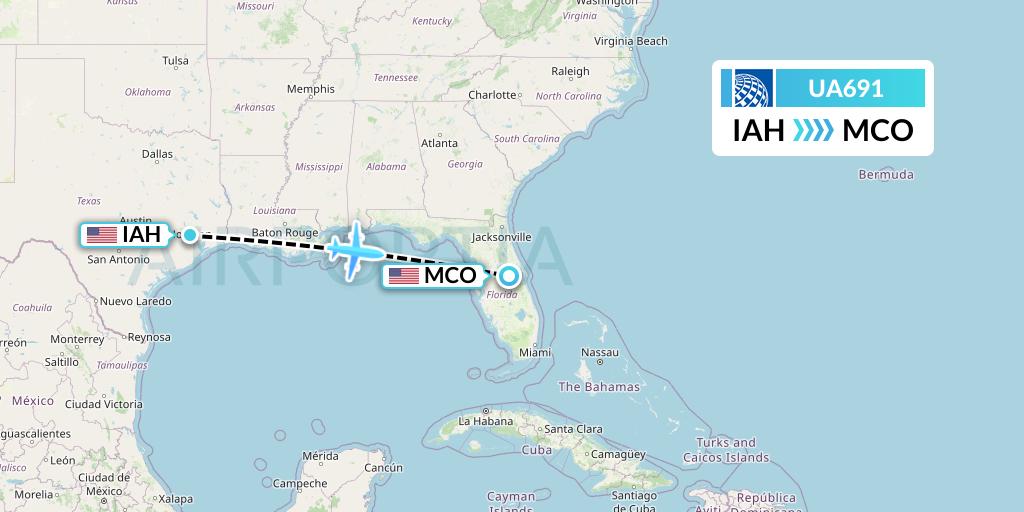 UA691 United Airlines Flight Map: Houston to Orlando
