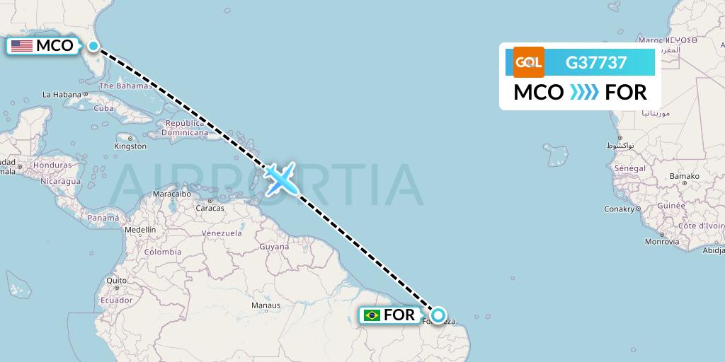 G37737 GOL Transportes Aeros Flight Map: Orlando to Fortaleza