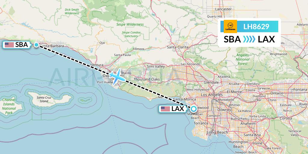 LH8629 Lufthansa Flight Map: Santa Barbara to Los Angeles