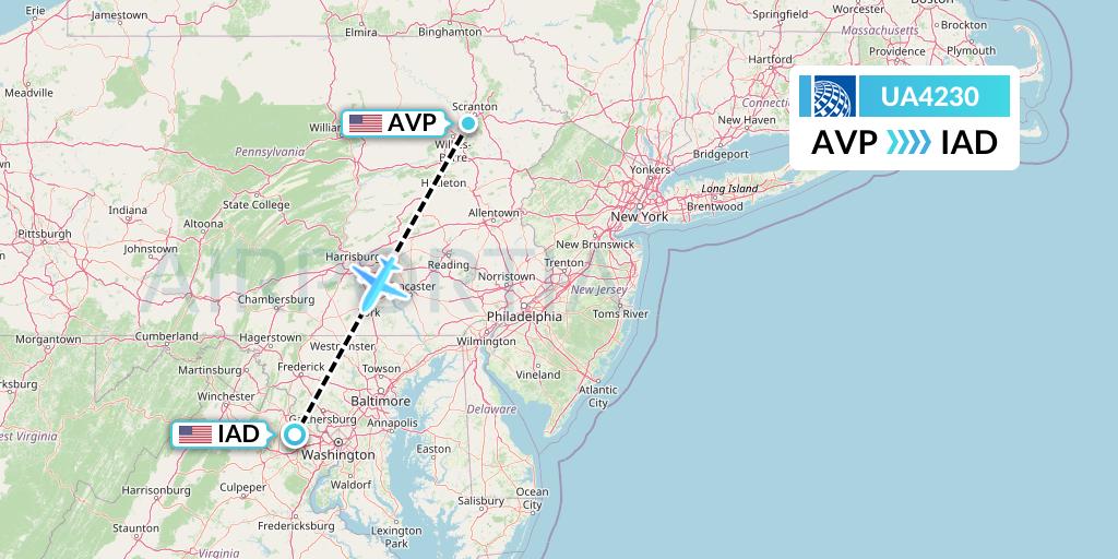 UA4230 United Airlines Flight Map: Avoca to Washington