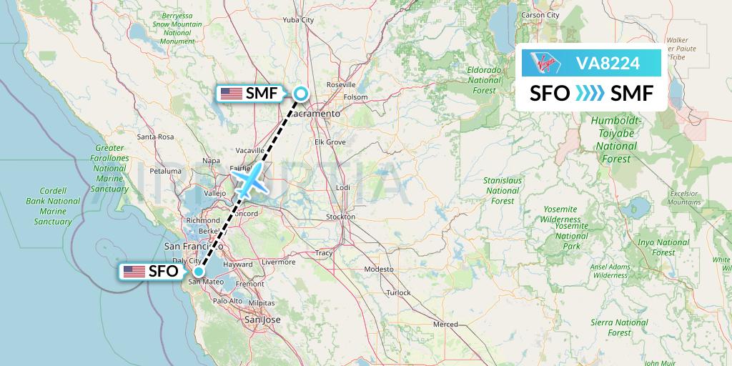 VA8224 Virgin Australia Flight Map: San Francisco to Sacramento