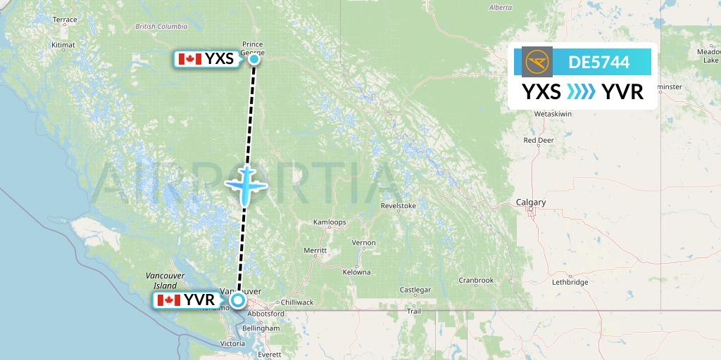 DE5744 Condor Flight Map: Prince George to Vancouver