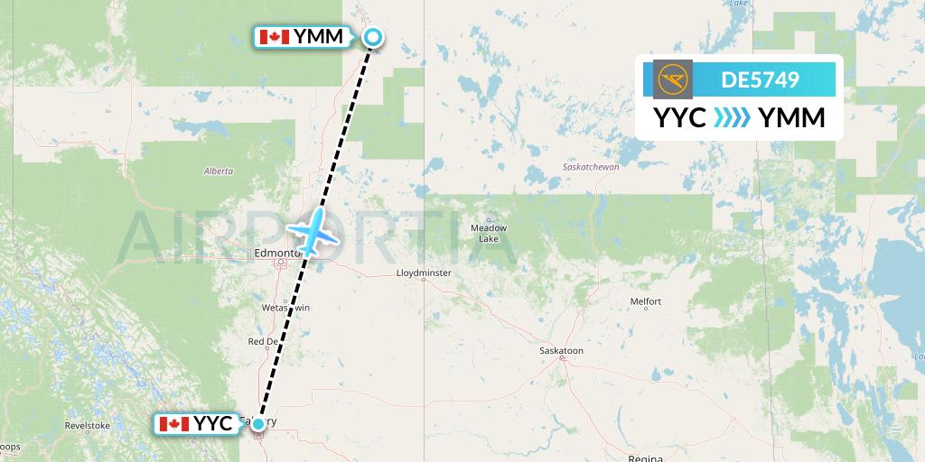 DE5749 Condor Flight Map: Calgary to Fort McMurray