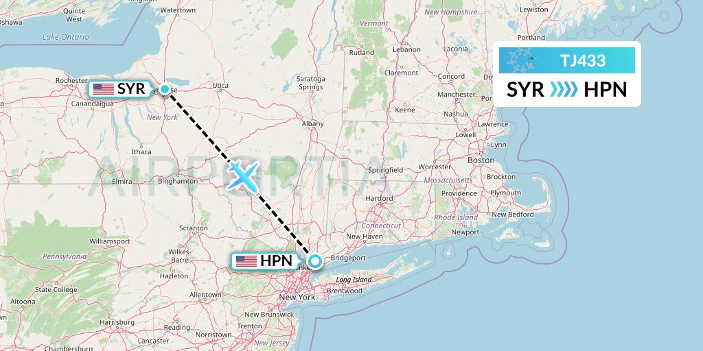 TJ433 Tradewind Aviation Flight Map: Syracuse to White Plains