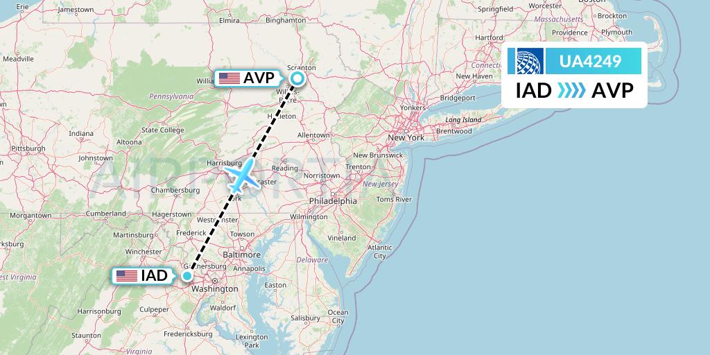 UA4249 United Airlines Flight Map: Washington to Avoca