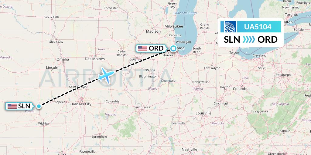 UA5104 United Airlines Flight Map: Salina to Chicago