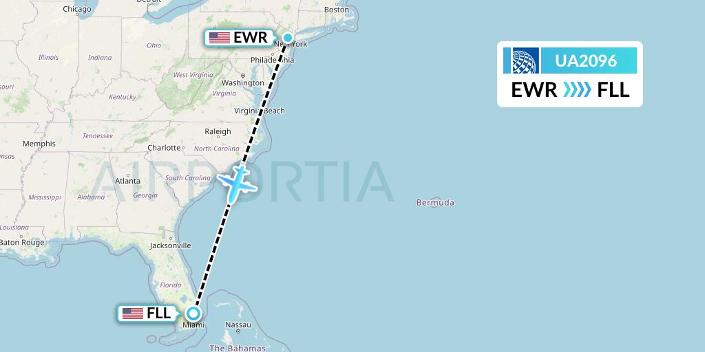 UA2096 United Airlines Flight Map: New York to Fort Lauderdale