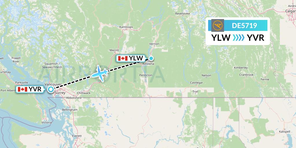 DE5719 Condor Flight Map: Kelowna to Vancouver