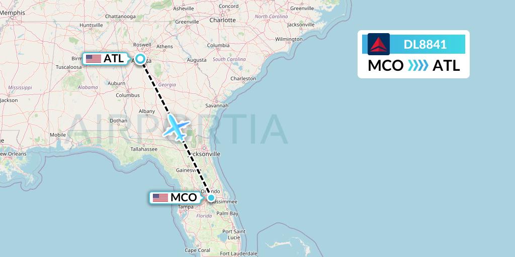 DL8841 Delta Air Lines Flight Map: Orlando to Atlanta