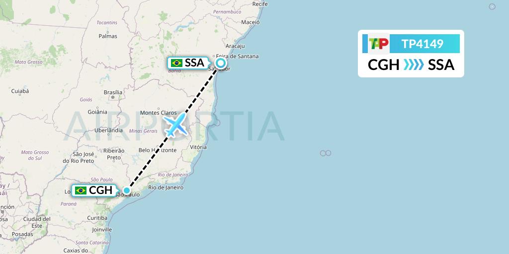 TP4149 TAP Portugal Flight Map: Sao Paulo to Salvador