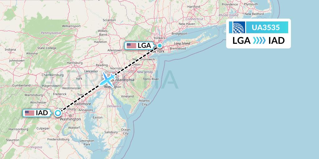 UA3535 United Airlines Flight Map: New York to Washington