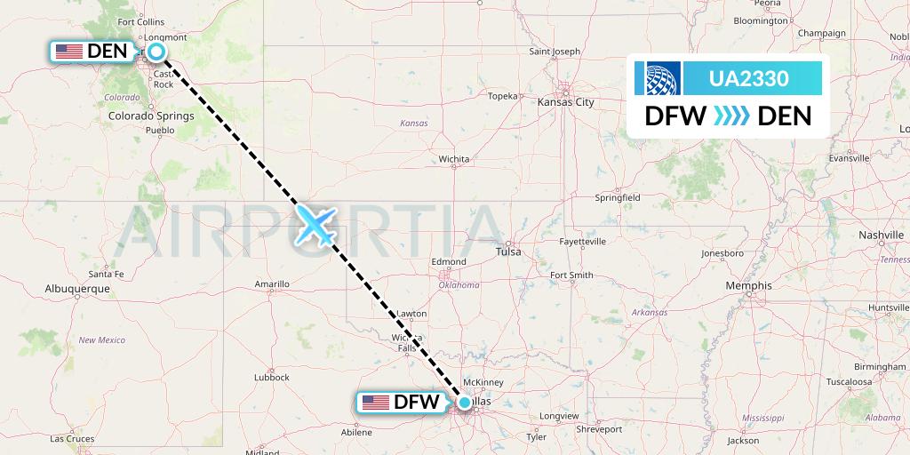 UA2330 United Airlines Flight Map: Dallas to Denver