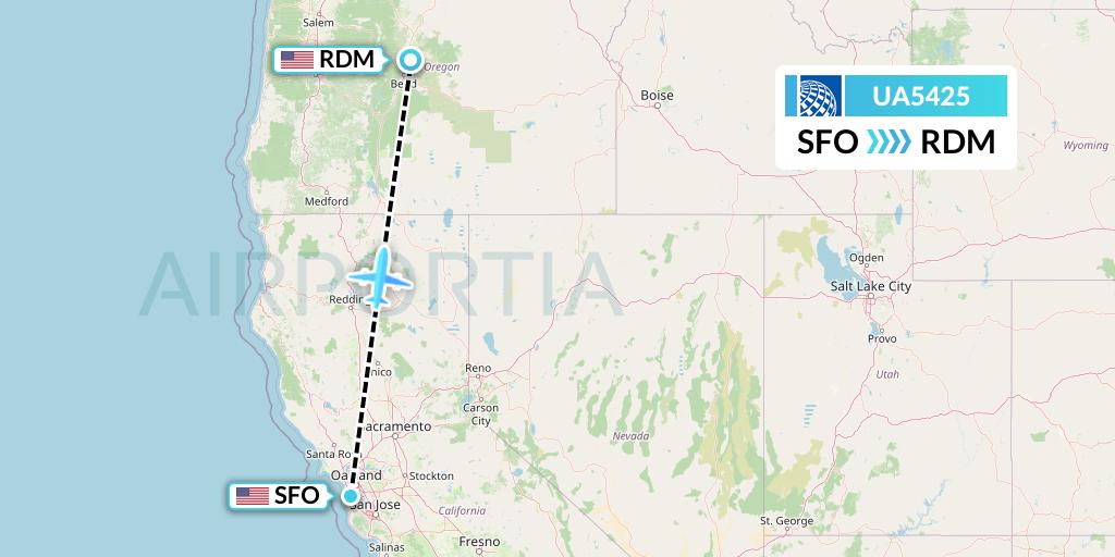 UA5425 United Airlines Flight Map: San Francisco to Redmond