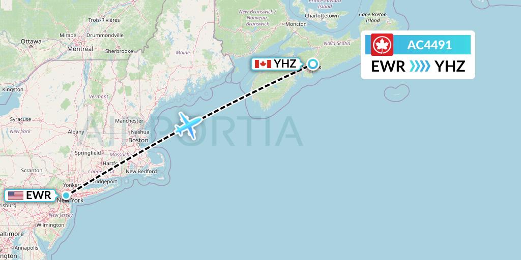 AC4491 Air Canada Flight Map: New York to Halifax