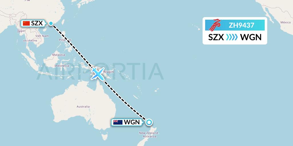 ZH9437 Shenzhen Airlines Flight Map: Shenzhen to Waitangi