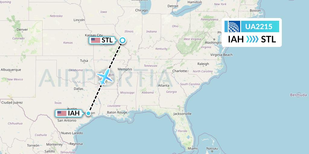 UA2215 United Airlines Flight Map: Houston to St. Louis