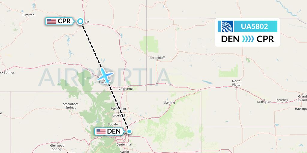 UA5802 United Airlines Flight Map: Denver to Casper