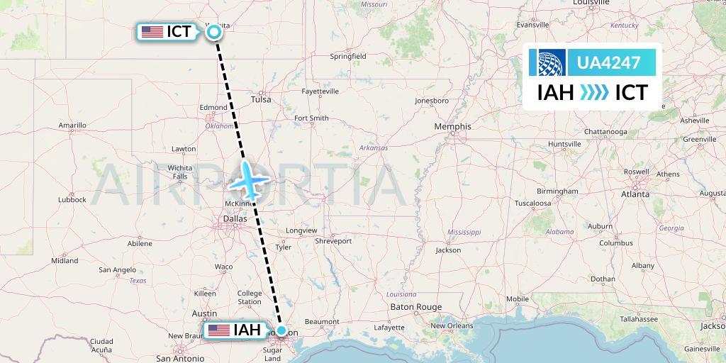 UA4247 United Airlines Flight Map: Houston to Wichita