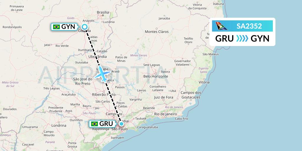 SA2352 South African Airways Flight Map: Sao Paulo to Goiania