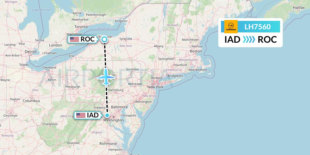 LH7560 Lufthansa Flight Map: Washington to Rochester