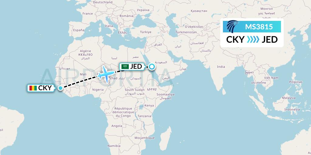 MS3815 EgyptAir Flight Map: Conakry to Jeddah