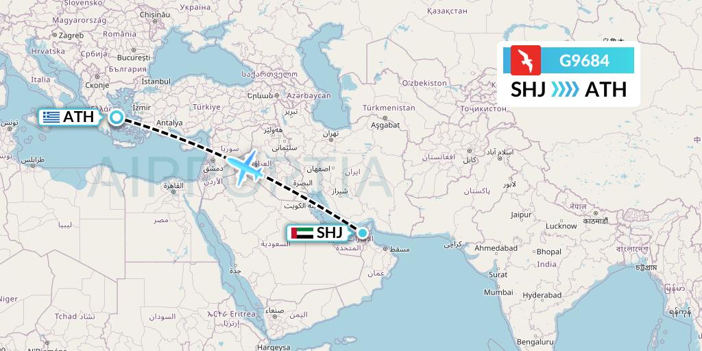 G9684 Air Arabia Flight Map: Sharjah to Athens