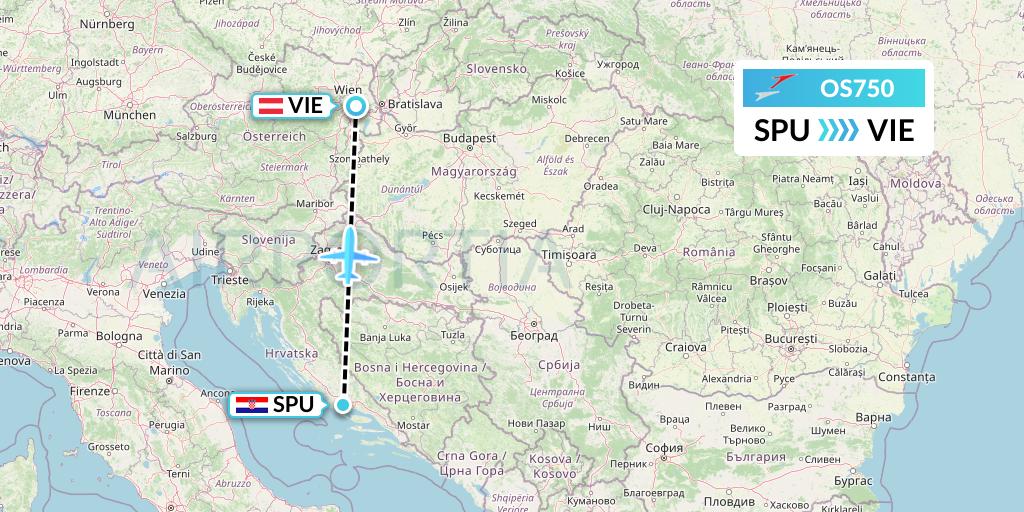 OS750 Austrian Airlines Flight Map: Split to Vienna