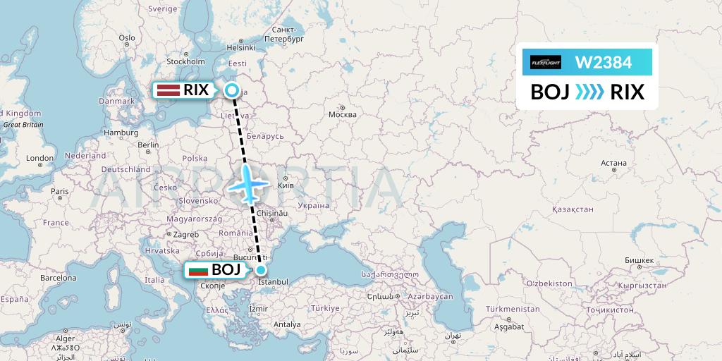 W2384 Flex Flight Flight Map: Burgas to Riga