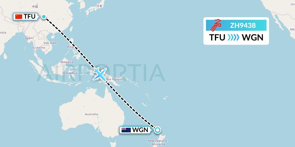ZH9438 Shenzhen Airlines Flight Map: Chengdu to Waitangi