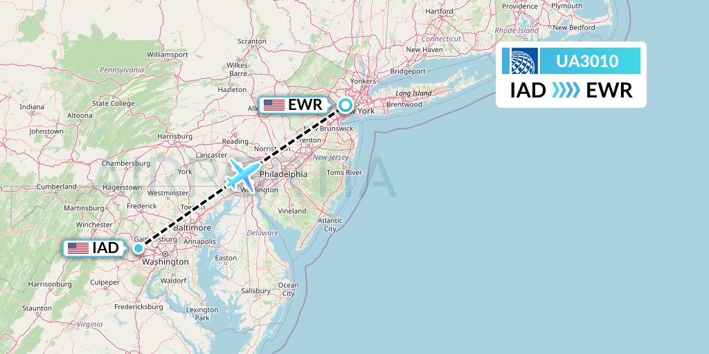 UA3010 United Airlines Flight Map: Washington to New York
