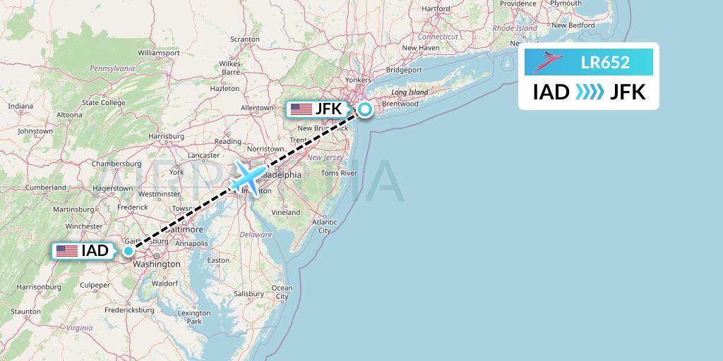 LR652 Lacsa Flight Map: Washington to New York