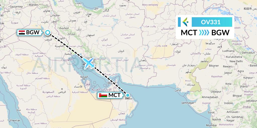 OV331 SalamAir Flight Map: Muscat to Baghdad