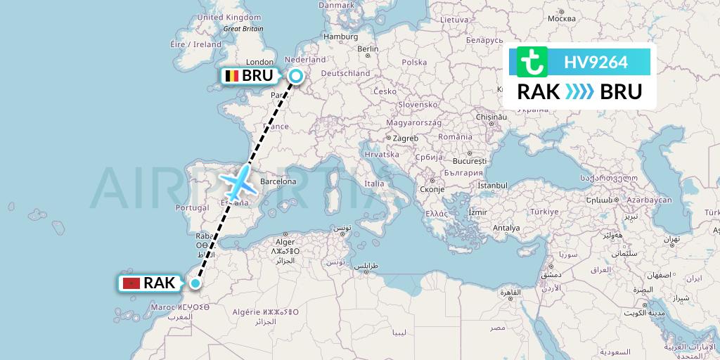 HV9264 Transavia Flight Map: Marrakesh to Brussels