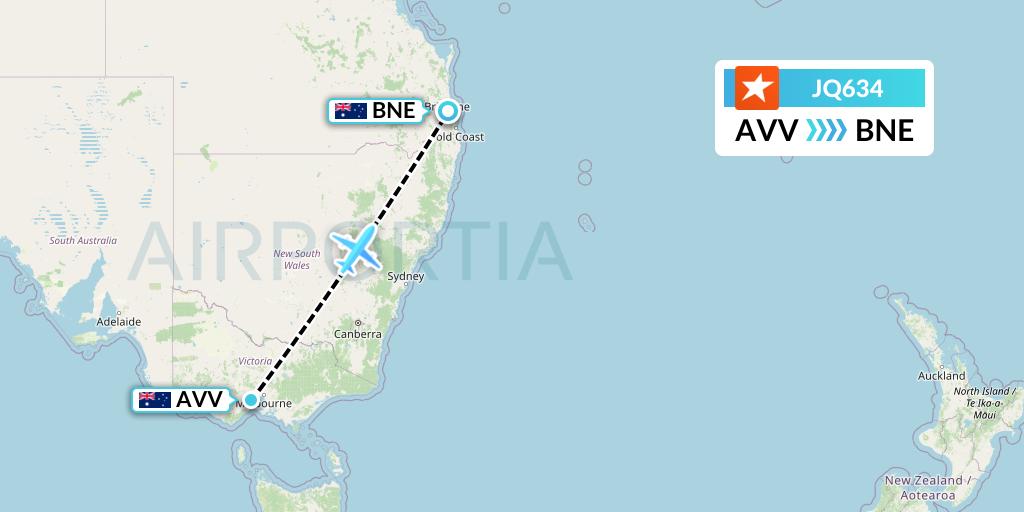 JQ634 Jetstar Airways Flight Map: Melbourne to Brisbane