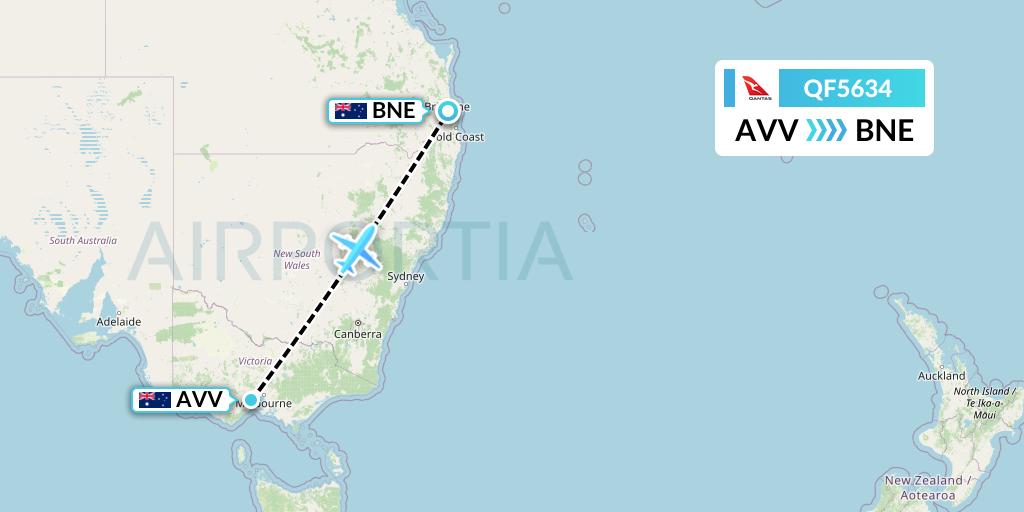 QF5634 Qantas Flight Map: Melbourne to Brisbane
