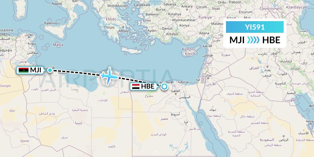 YI591 Fly Oya Flight Map: Tripoli to Alexandria