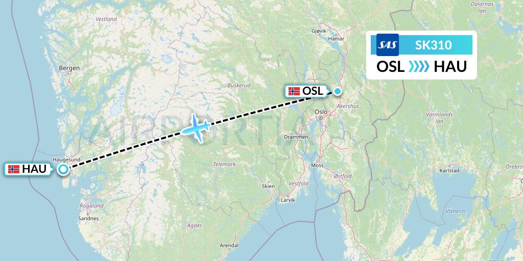 SK310 SAS Flight Map: Oslo to Haugesund
