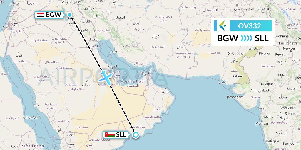 OV332 SalamAir Flight Map: Baghdad to Salalah