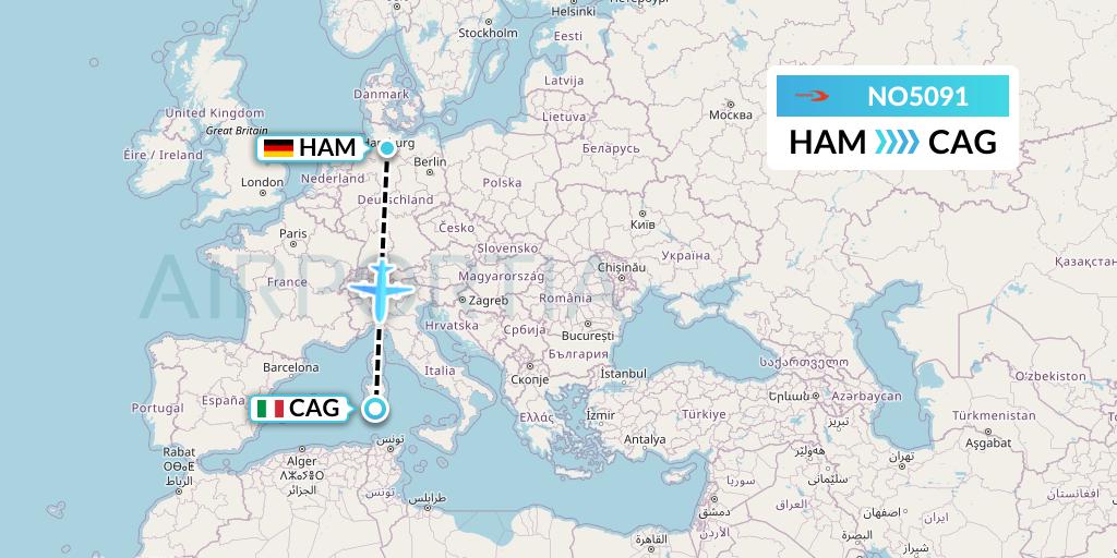 NO5091 Neos Flight Map: Hamburg to Cagliari