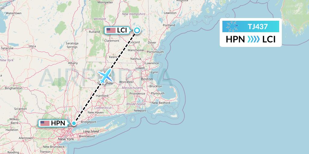 TJ437 Tradewind Aviation Flight Map: White Plains to Laconia