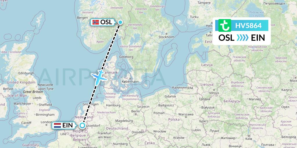 HV5864 Transavia Flight Map: Oslo to Eindhoven