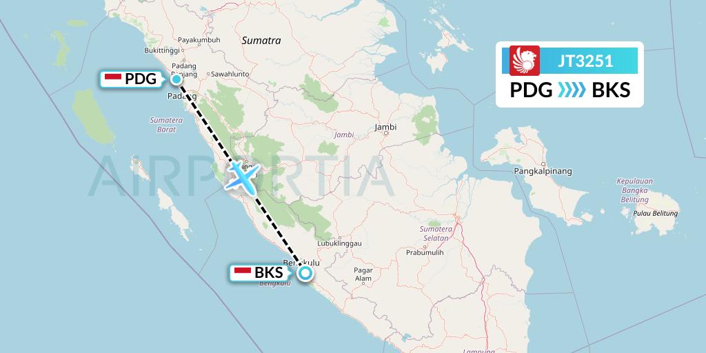 JT3251 Lion Airlines Flight Map: Padang to Bengkulu
