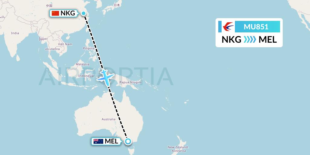 MU851 China Eastern Airlines Flight Map: Nanjing to Melbourne