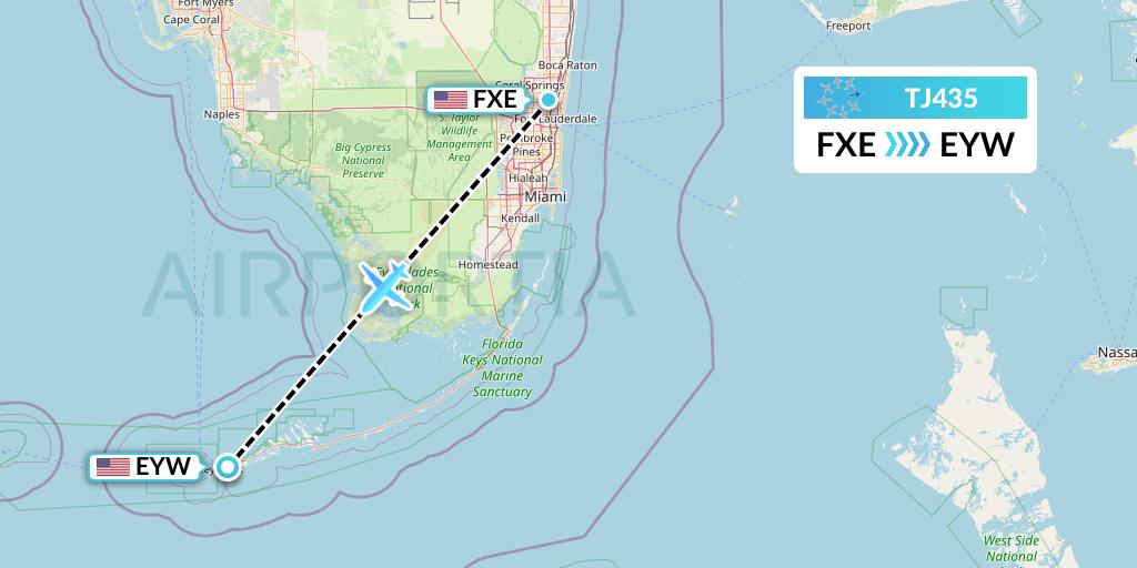 TJ435 Tradewind Aviation Flight Map: Fort Lauderdale to Key West